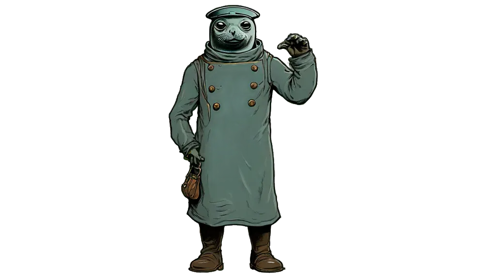 Close-up of the seal pilot, the character that stands for this site