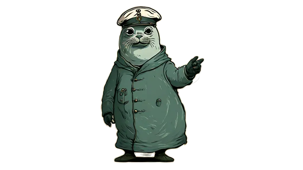 Close-up of the seal pilot, the character that stands for this site