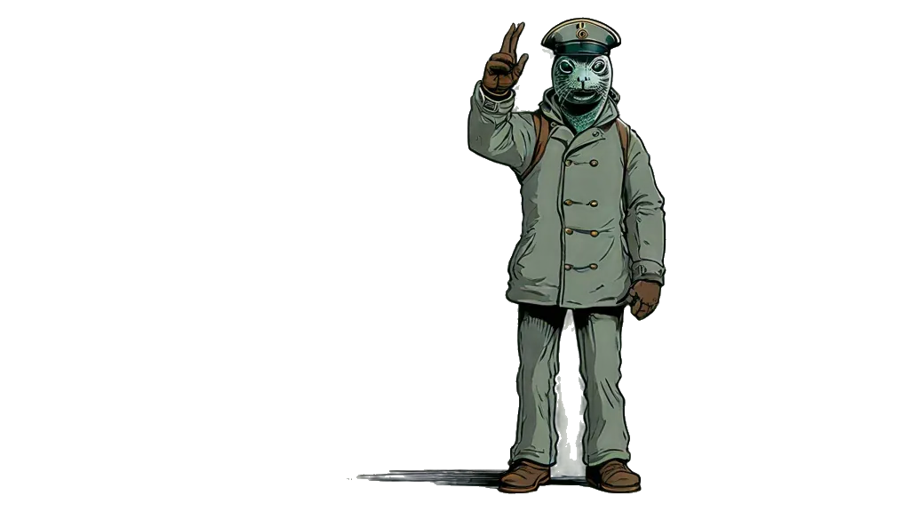 Close-up of the seal pilot, the character that stands for this site