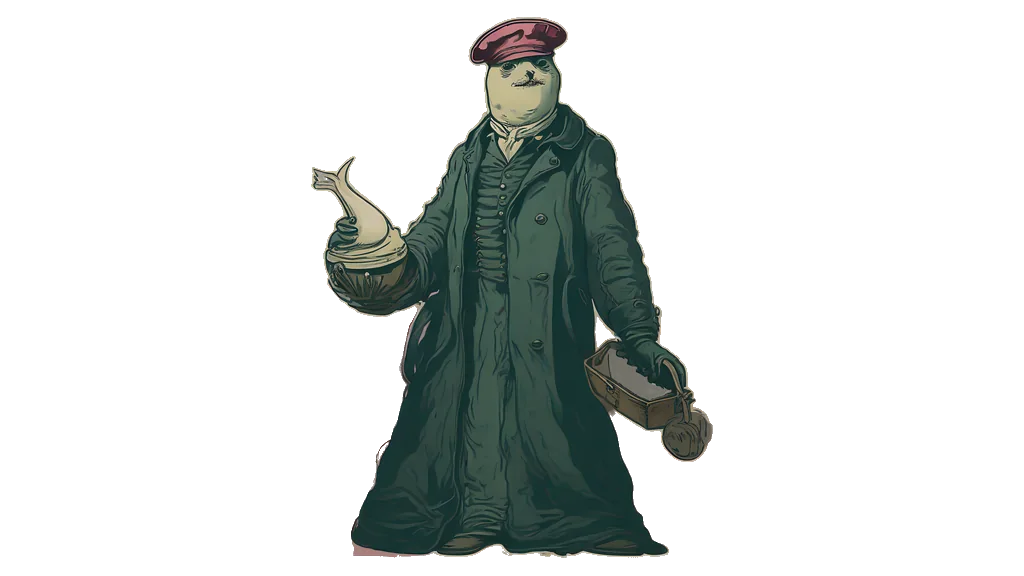 The seal pilot with one hand held out and a small locked case in the other