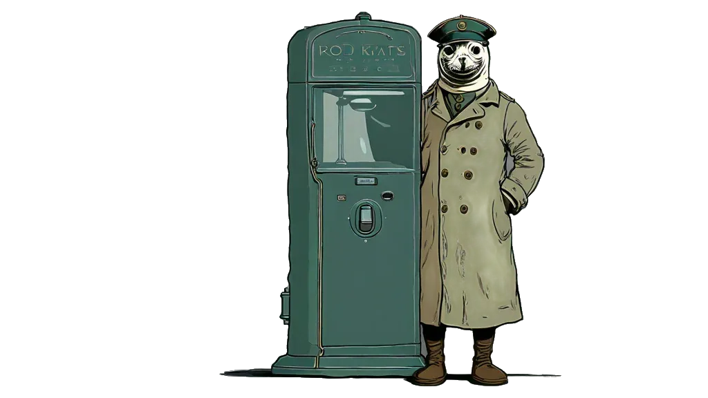 Close-up of the seal pilot, the character that stands for this site