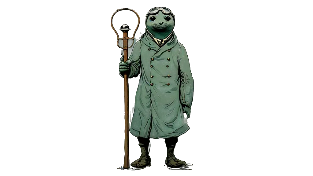 The seal pilot holding a long staff level